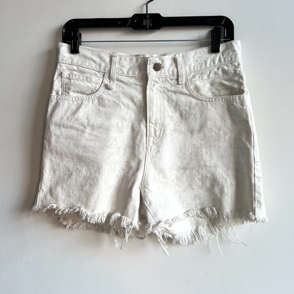 R13 paint plastered white shredded hem grunge high waist shorts size 27